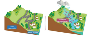 L’inondation par ruissellement intervient généralement dans les zones aux pentes prononcées lorsque les eaux de pluie ne peuvent pas ou plus s’infiltrer dans le sol.