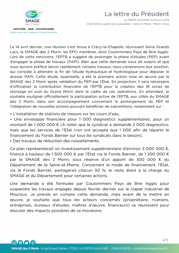 Lettre du Président 29 avril 2025